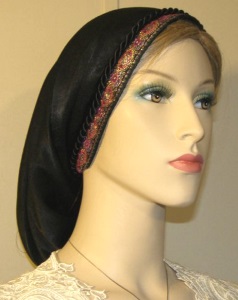 Black Peach Skin Snood Pink Mid East Jacquard Band