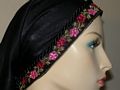 Black Peach Skin Pink Jeweled Jacquard Band Snood Headcoverings