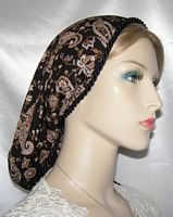 Headcovering - Black Tan Paisley Rayon Snood Headcovering