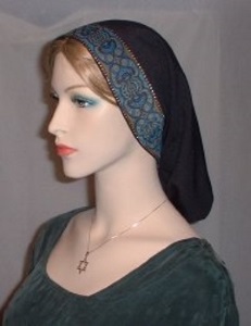 Black Turquoise Jacquard Band Snood Headcovering