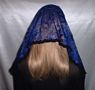 Blue Floral Lace Hair Wrap Mantilla Veil Head Covering