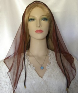 Headcovering - Brown Sheer Nylon Net Tiechel Scarf