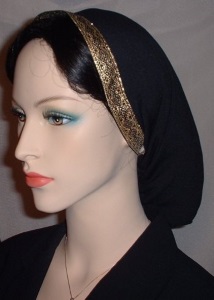 Black Peach Skin Jacquard Band Snood Headcovering