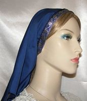 Navy Batiste Silver Blue Jacquard Band Tiechel Headcovering