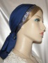 Navy Batiste Jacquard Band Tiechel Scarf Headcoverings