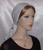 White Batiste Round Cut Tiechel Head Covering - tied