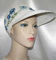 White Blue Floral Weave Wide Brim Hat Kova Headcovering