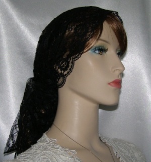 Black Lace Snood Tichel Head Covering Black Lace Ties