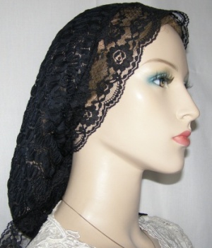 Black Sheer Design Lace Ties Snood