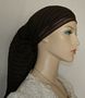 Tied Underneath Hair only Brown Striped Voile Mitpachat Headcoverings Brown Striped Voile Fabric Head Coverings