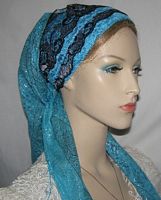 Turquoise Silver Black Sari Headband Turquoise Tichel