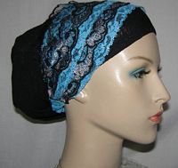 Black Snood with Turquoise Black Silver Sari Head Band
