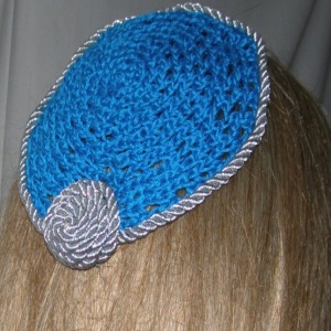 Turquoise Crochet Kippah Silver Cording Trim