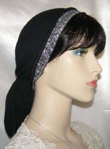Black Gauze Cotton Silver Black Jacquard Band Snood