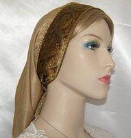 Gold Peach Skin Gold Jacquard Band Snood Headcovering