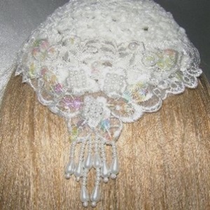 Ivory Chenille Kippah Ivory Pearl Beaded Applique Kippot