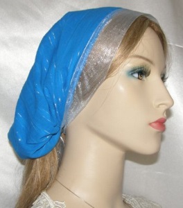 Tzipporah Blue Silver Stripe Voile Mimkhatah Kerchief