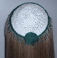 White Crochet Kippah Turquoise Beading