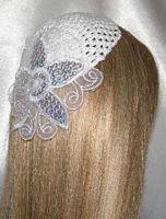 White Kippah Sheer Sequin Applique