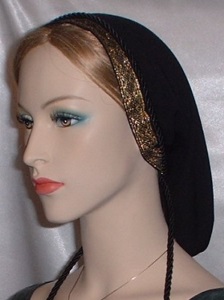 Black Peach Skin Snood Gold Design Jacquard Band & Ties
