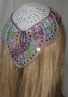 Crochet Kippah Multi Color Sequin Design Applique