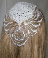 Croched Kippah White Gold Applique