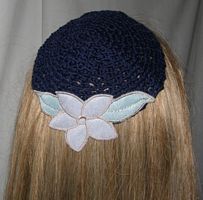 Navy Kippah Quilted Floral Applique
