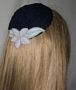 Navy Kippah Quilted Floral Applique