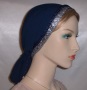 Navy Peach Skin Snood Tiechel Headcovering Jacquard Band Cording Ties