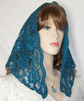 Teal Re Embroidery Floral Lace Veil