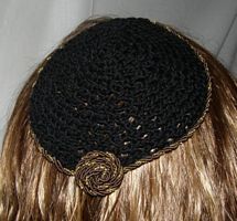 Black Kippah Brown & Gold Twist Cording Trim