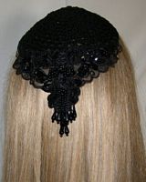 Black Kippah Black Beaded Applique