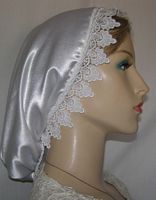 White Satin Snood with Venise Frontal