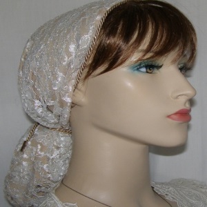 Ivory Lace Snood with Tan Batiste Lining