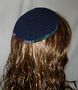 Teal Kippah edged with multi color yarn