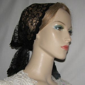 Black Floral Lace Venise Trimmed Hair Wrap Headcovering
