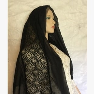 Sheer Designed Mitpachat or Wraps Sheer Black Designed Scarf or Wrap